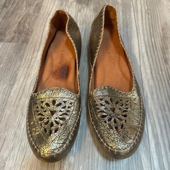Gentle Souls Kenneth Cole Women's Size 10M Lucki Sole‎ Ballet Flat Gold Leather - Picture 7 of 7